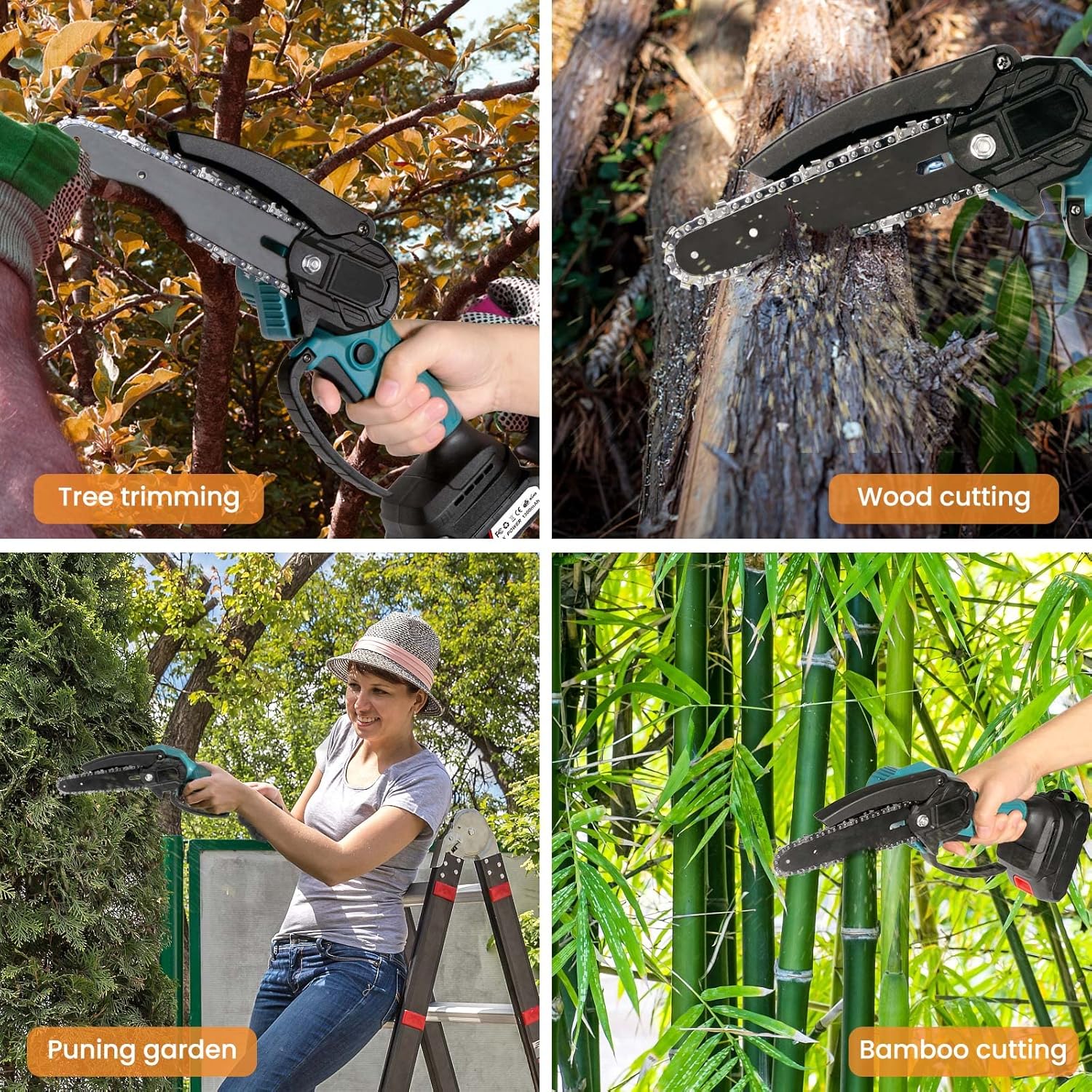 Thumbnail 6 de Mini motosega elettrica a batteria 6 pollici con motore 21 V 800 W e 2 batterie da 2000 mAh