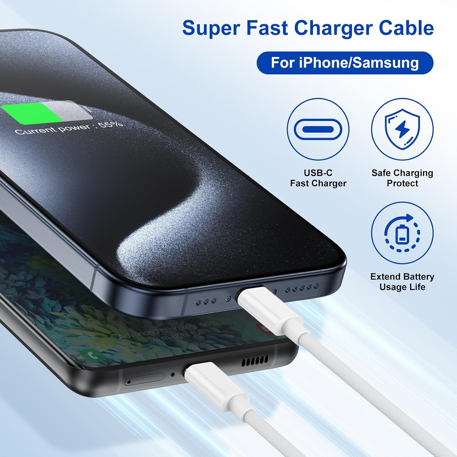 Detalle 2 de Susnwere 6 Ft USB C to USB C Cable for Apple and More ⚡