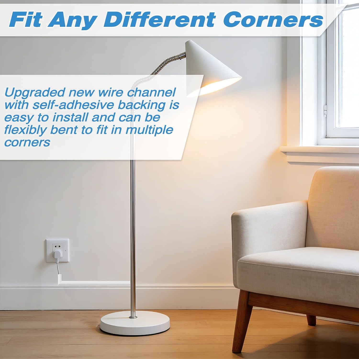 Thumbnail 4 de 2M White Self-Adhesive Mini Cable Trunking Kit (Self-Adhesive Wall Cable Channel Cover, No Tools Needed)