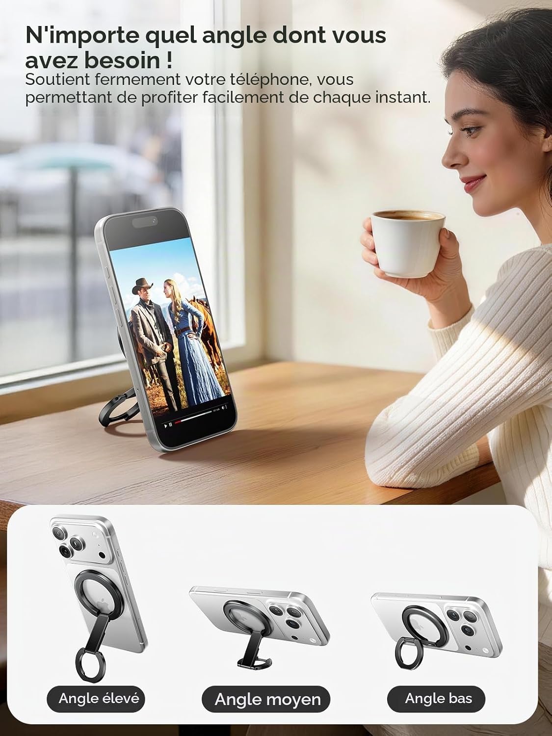 Thumbnail 3 de Tounee Support Bague magnétique Double Face MagSafe N52 - Compatible iPhone 17/16/15/14 Pro Max (Noir)