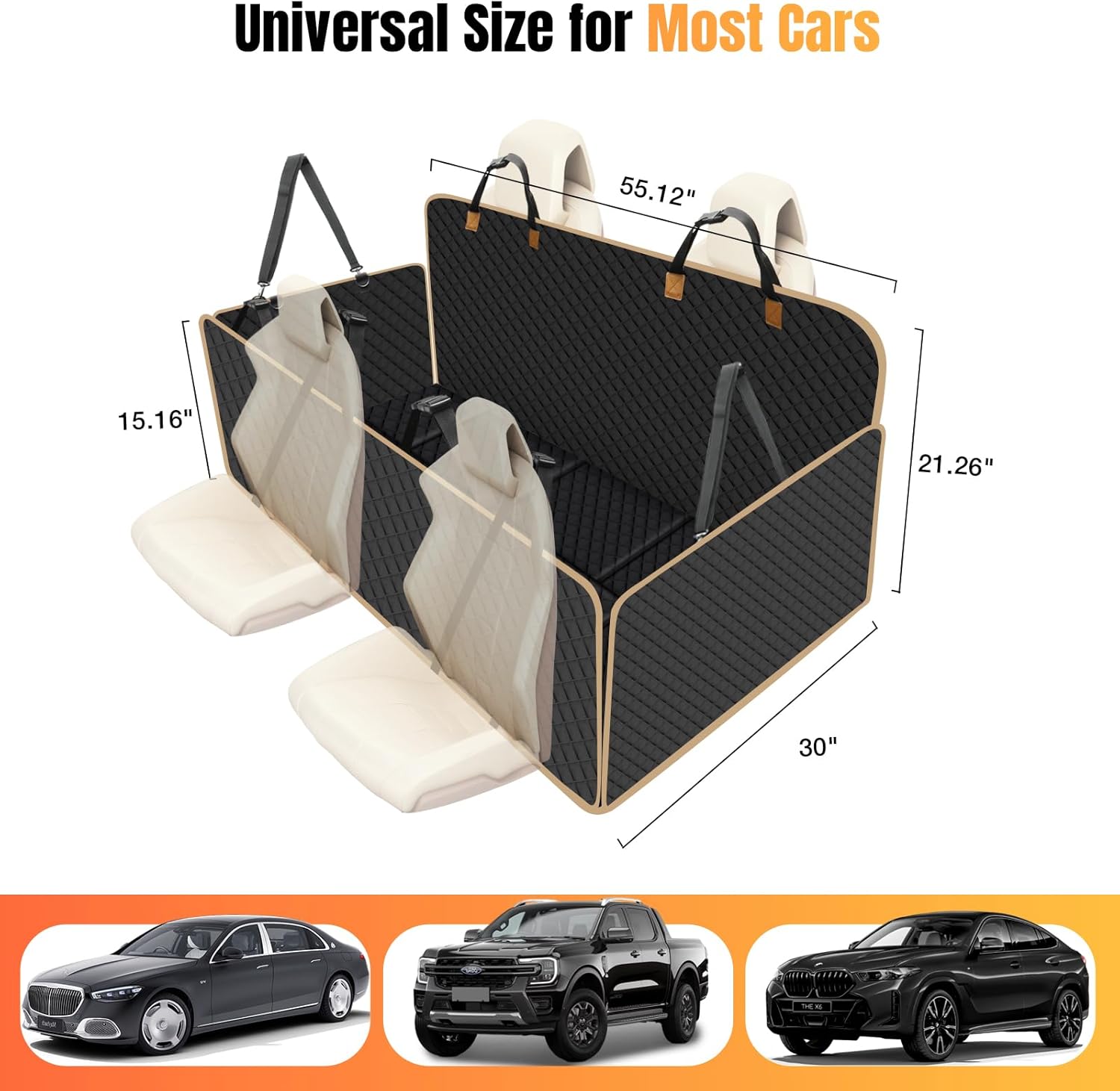 Detalle 2 de Lekespring Hundedecke Auto Rückbank XL mit fester Unterseite, wasserdicht – 140×76 cm, Schwarz