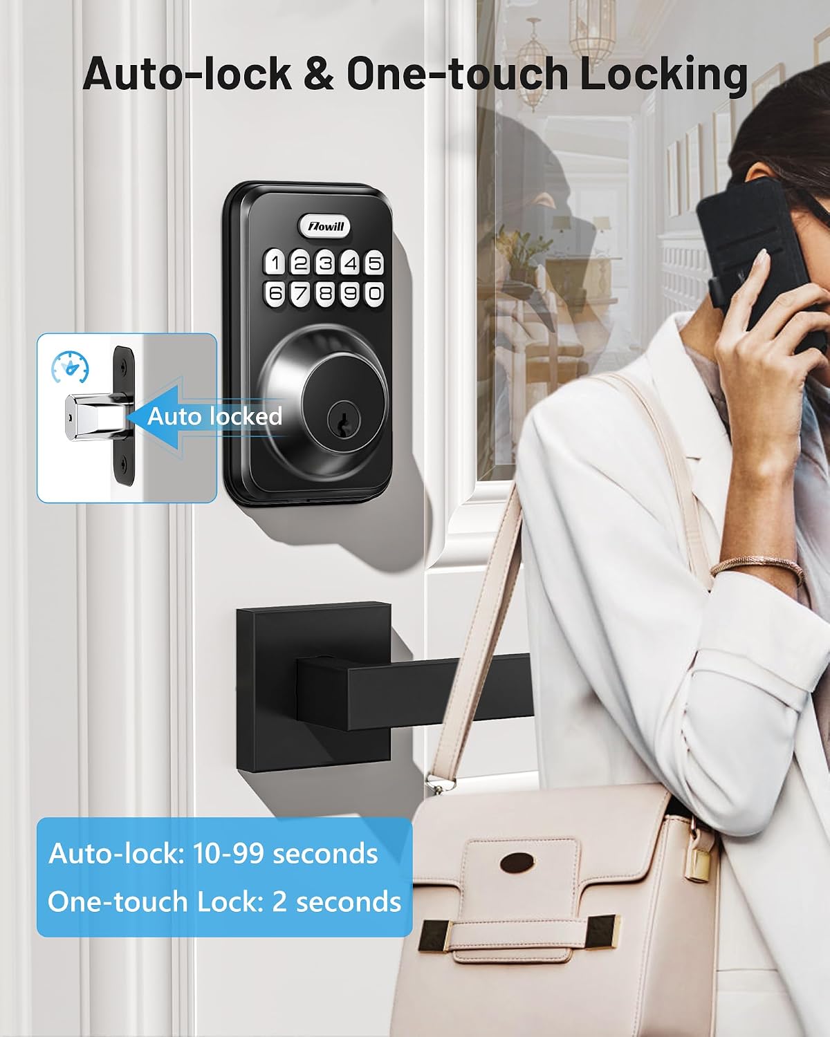 Detalle de Zowill Keypad Deadbolt Lock with Handles, Oil-Rubbed Bronze