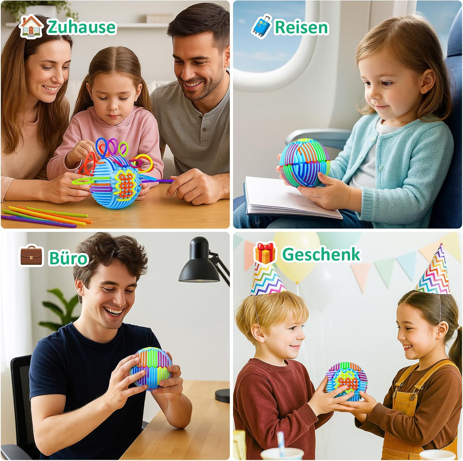 Thumbnail 6 de Sensorik Activity Ball mit 16 bunten Silikonstreifen – Stressabbau Spielzeug Blau