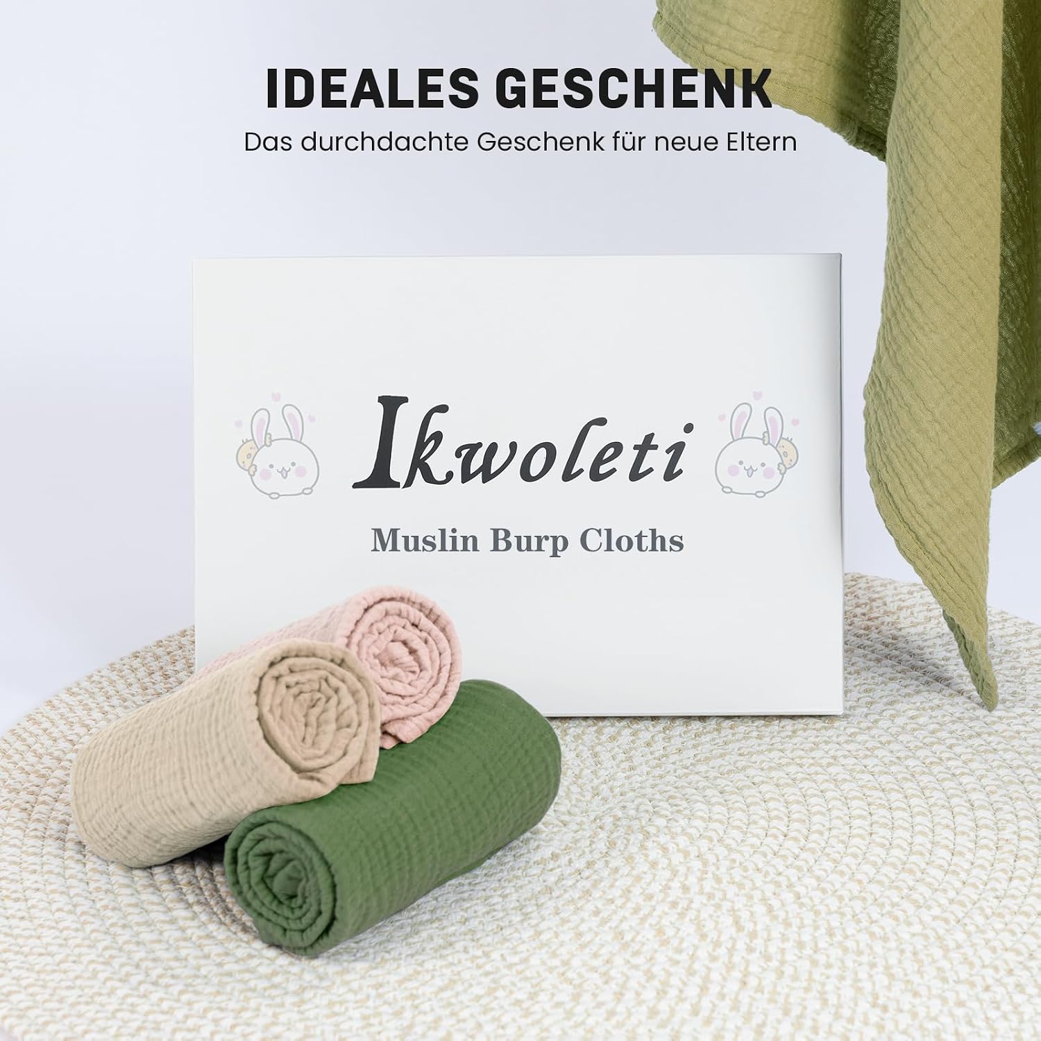 Thumbnail 6 de Mulltücher Baby 4er-Set aus Baumwoll-Musselin (60x60 cm) in Rosa & Grün – weich, atmungsaktiv und saugfähig