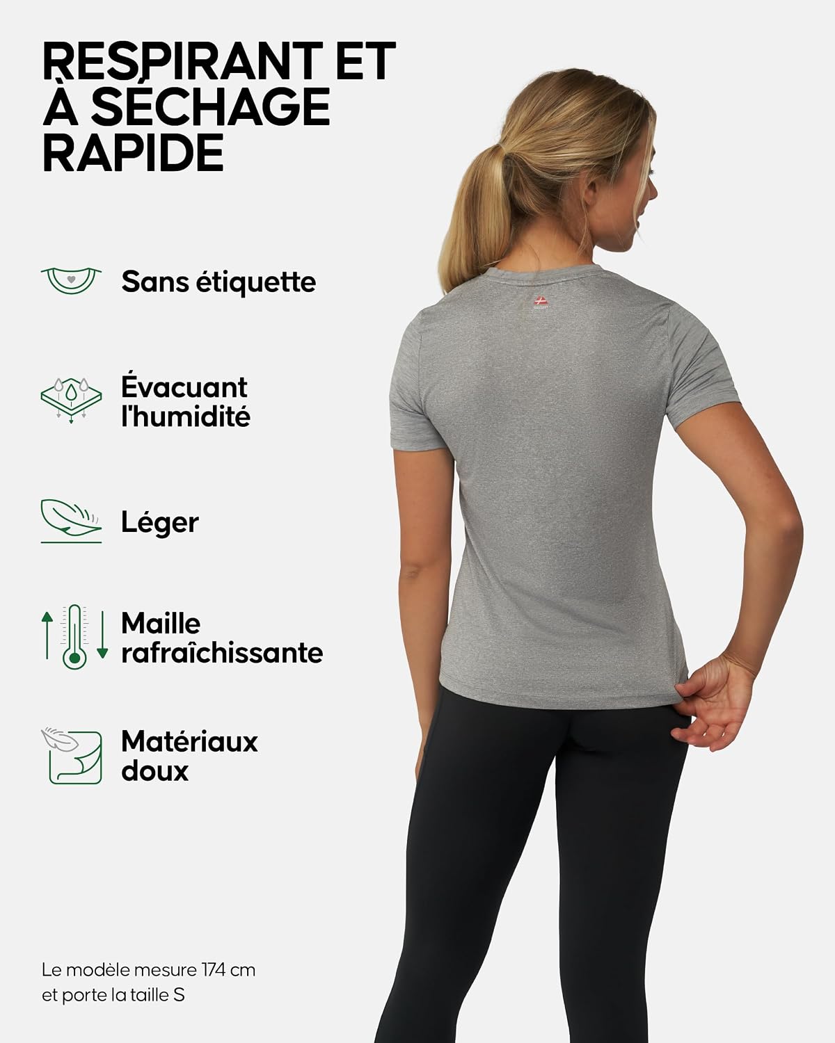 Detalle de DANISH ENDURANCE T-Shirt Sport Technique Femme — Ultra Respirant, manches courtes pour running et fitness