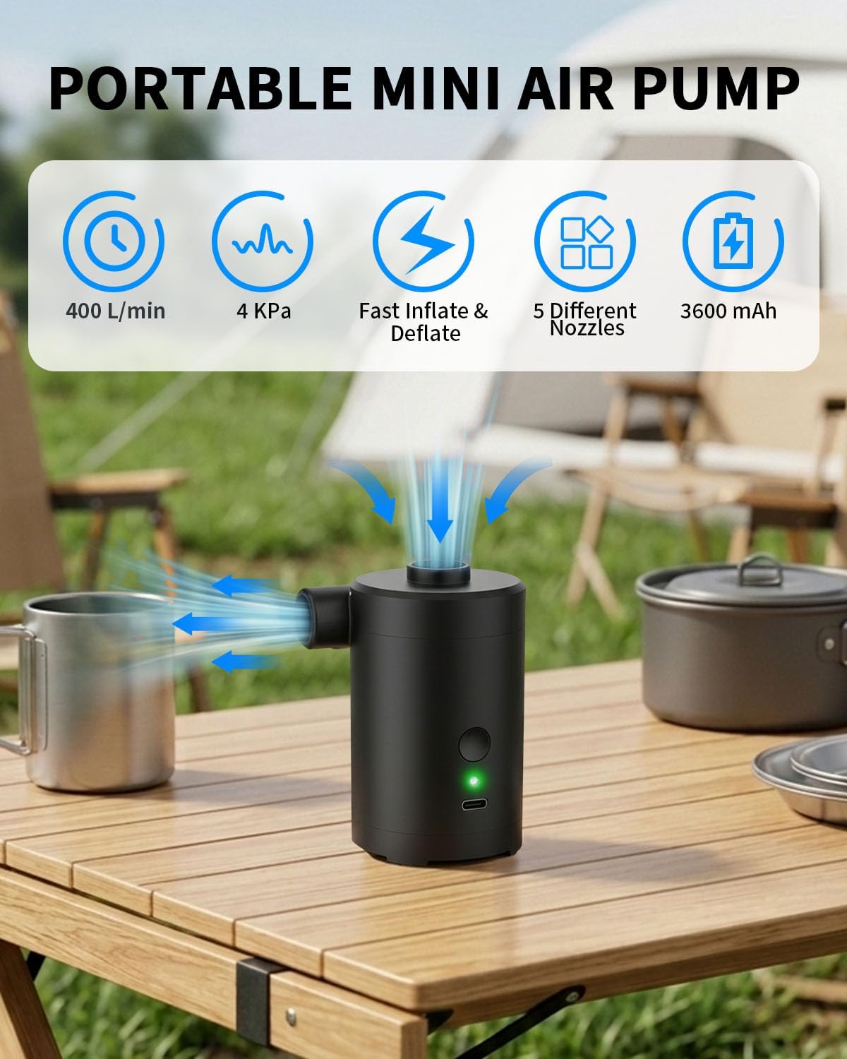 Thumbnail 1 de Zenmos Electric Air Pump for Inflatables: Portable USB-Rechargeable 3600mAh with 5 Nozzles