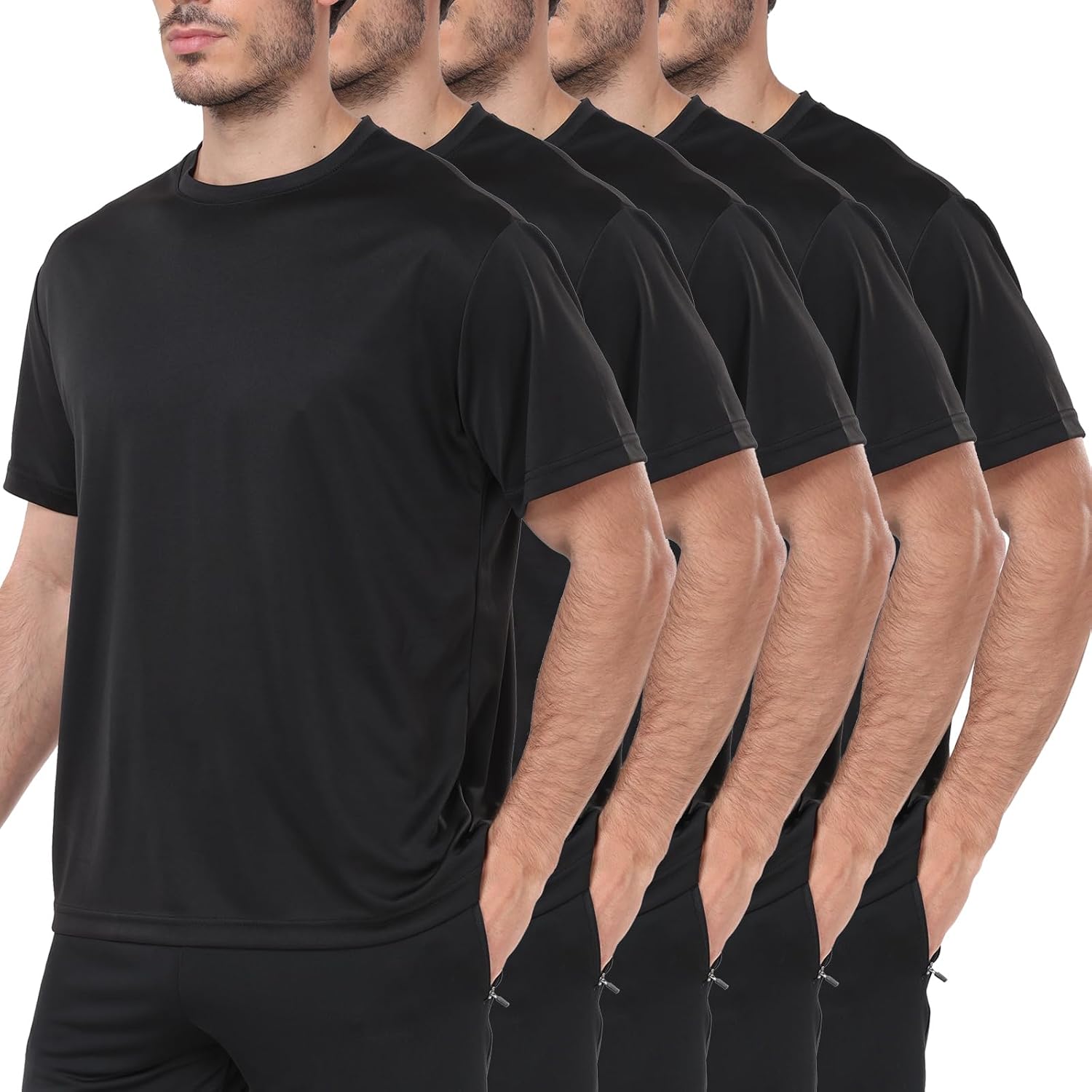 Detalle de HovSiyla 1/5 Pack Workout Shirts for Men – Loose Fit, Quick Dry Short Sleeve Tee