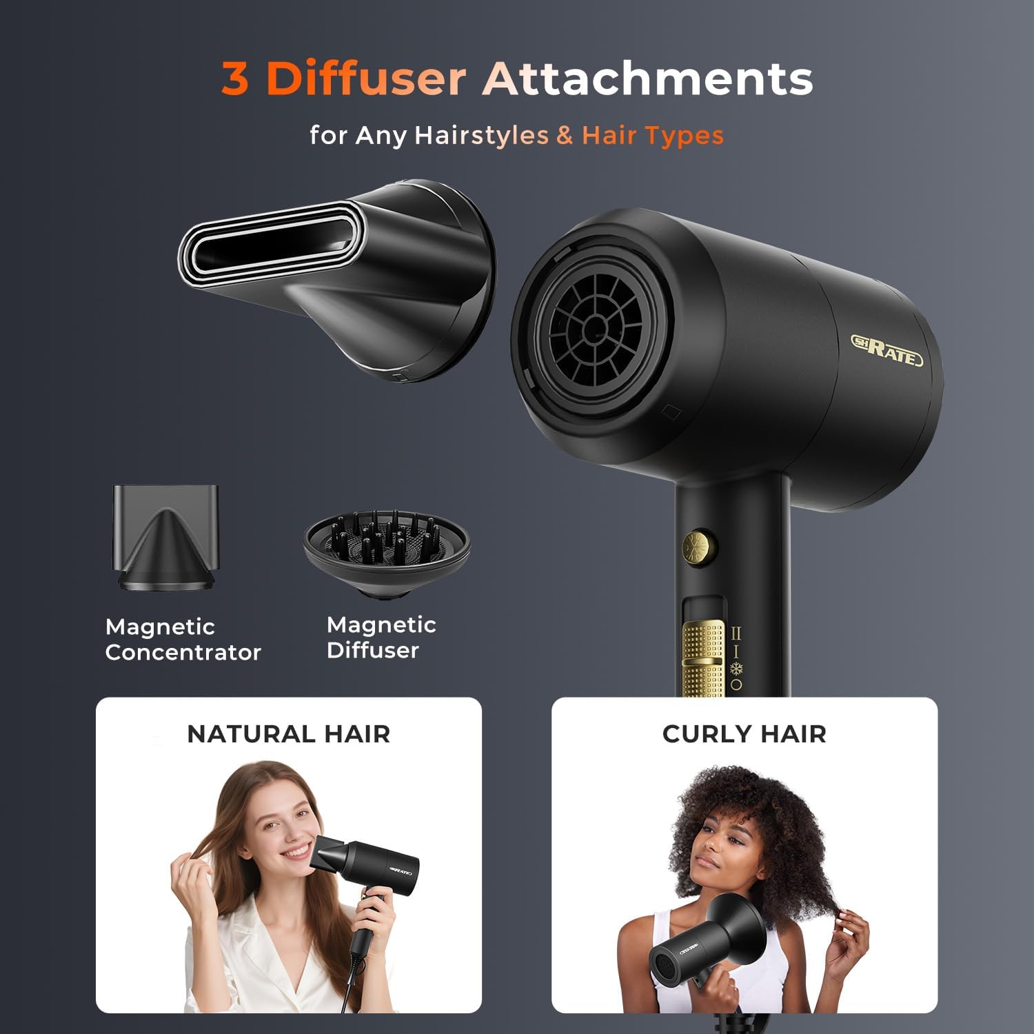Thumbnail 5 de SHRATE Ionic Hair Dryer with Diffuser: Travel-Friendly 1800W Professional Blow Dryer