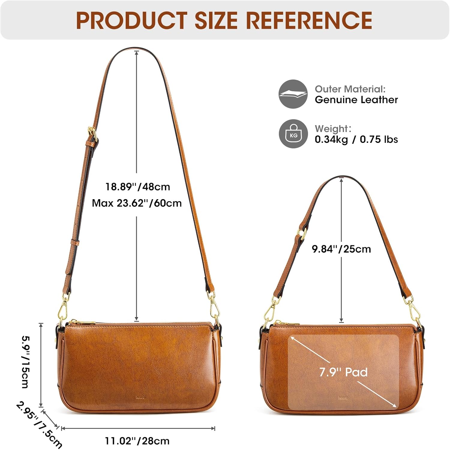 Detalle 2 de Kattee Tote Sacs à main — sac à bandoulière féminin, mini Hobo rétro en cuir vegan