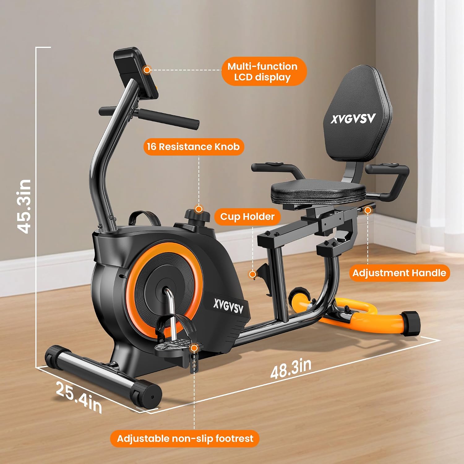 Detalle 2 de XVGVSV W239 Recumbent Exercise Bike, 16-Level Magnetic Resistance, LCD Display