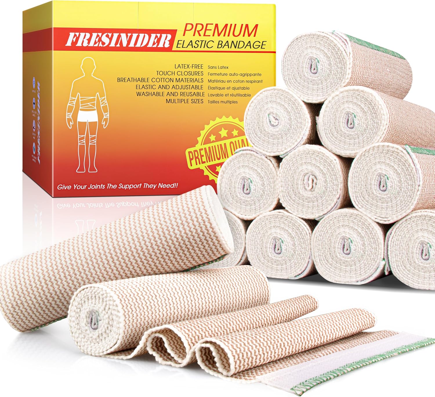 Detalle de FRESINIDER 6-Inch Elastic Bandage Wrap, 12-Pack, Cotton, Hook-and-Loop Closure