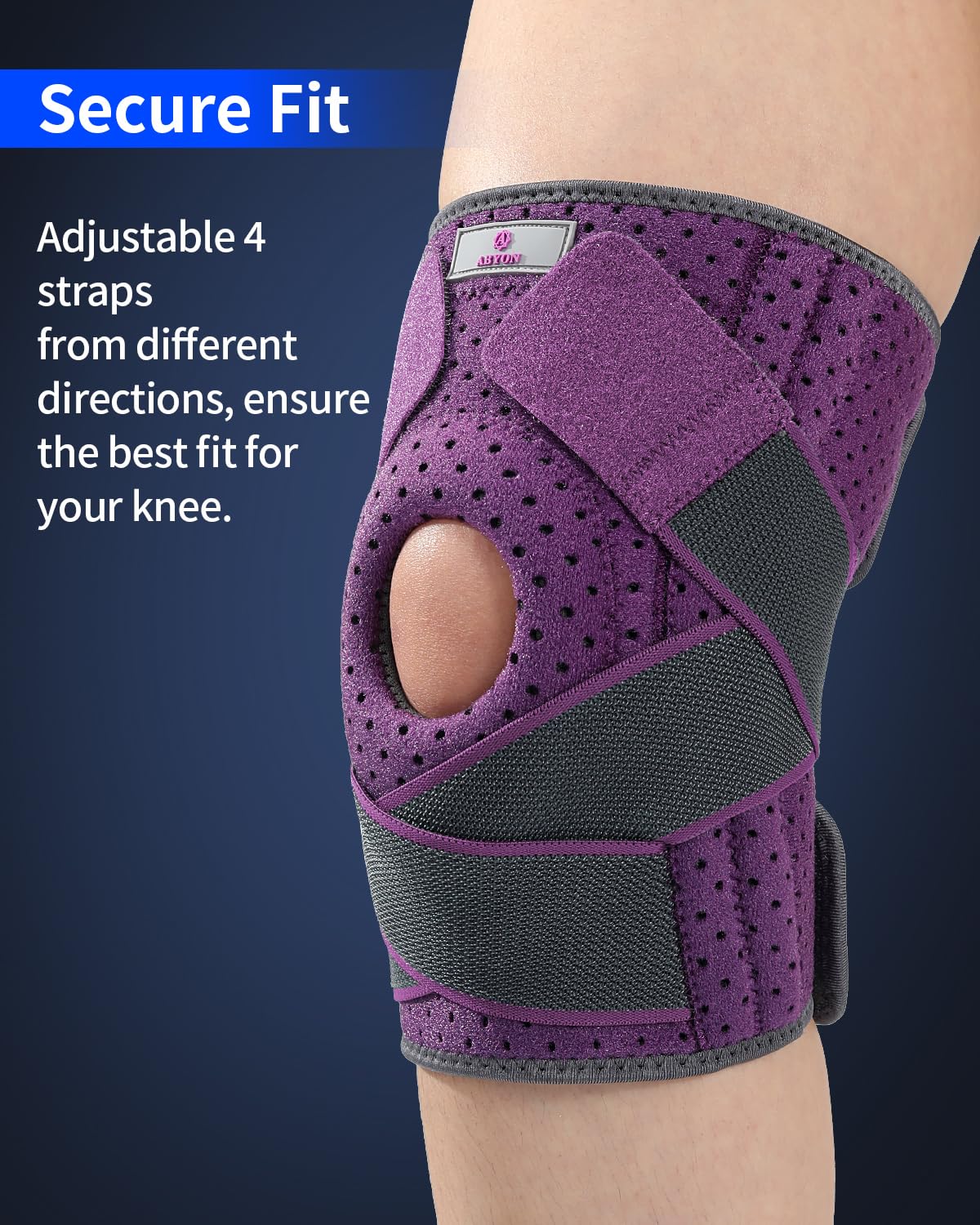 Thumbnail 1 de ABYON Knee Support for Men and Women – Adjustable Open-Patella Knee Brace with Side Stabilizers (Purple, L/XL)