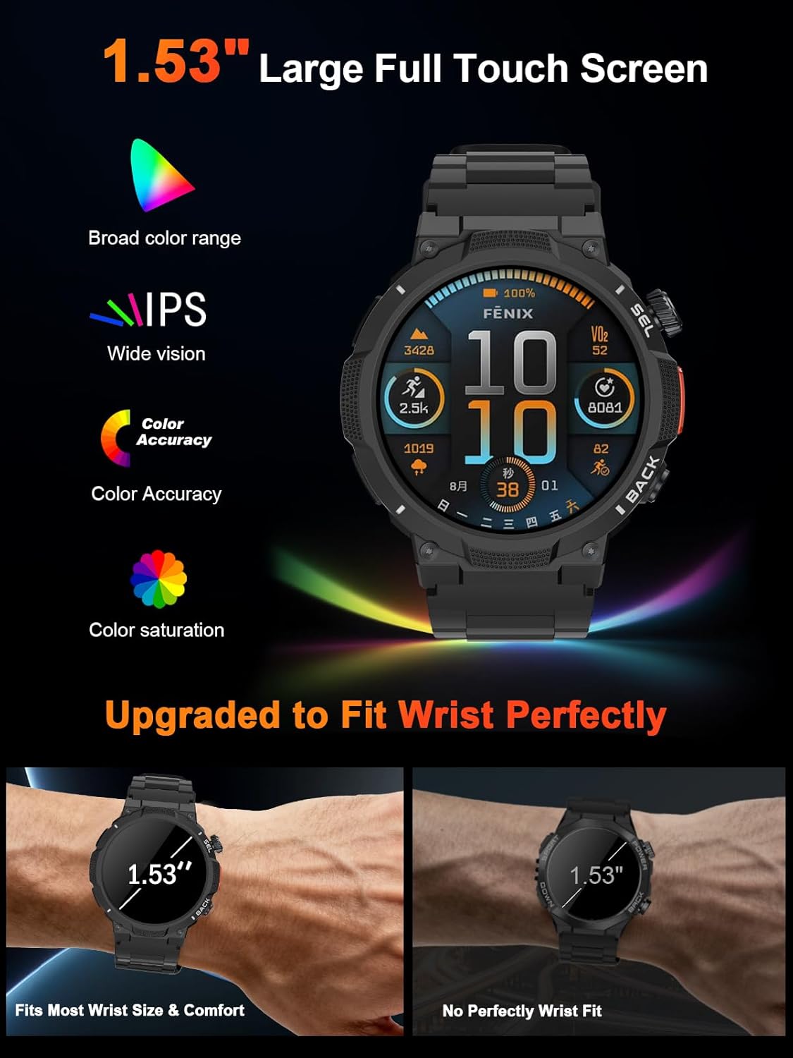 Thumbnail 4 de Invens Smart Watch for Men with Answer/Make Call, 1.53-inch Fitness Watch (IP68, 1000mAh, SpO2, 150+ Sports)