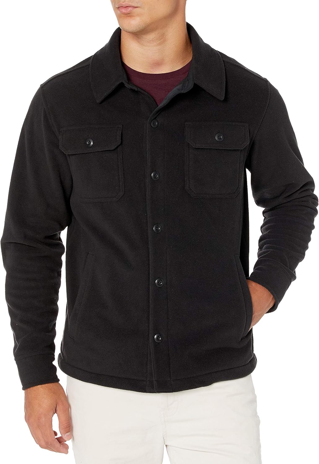 Detalle de Amazon Essentials Men's Long-Sleeve Polar Fleece Shirt Jacket for Winter