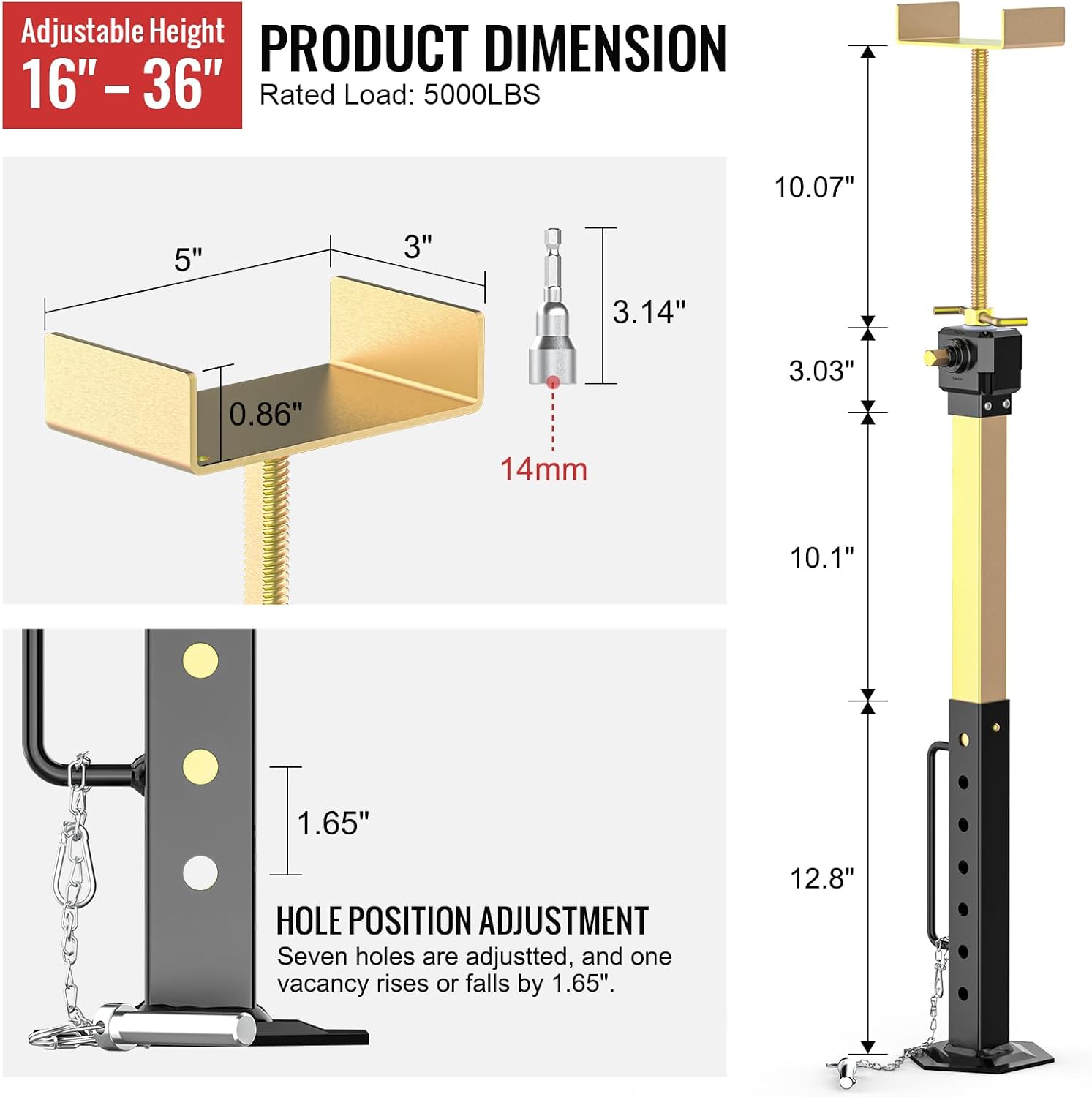 Detalle de Sulythw RV Slide-Out Support Jacks, 16–36-Inch Height