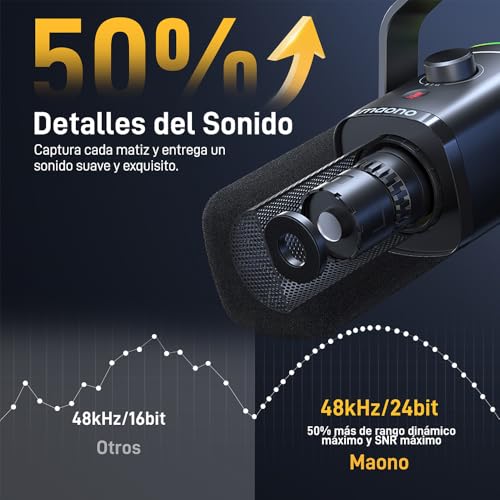 Detalle de MAONO PD100X: Microfono Gaming Dinámico USB/XLR para Streaming y Podcasting