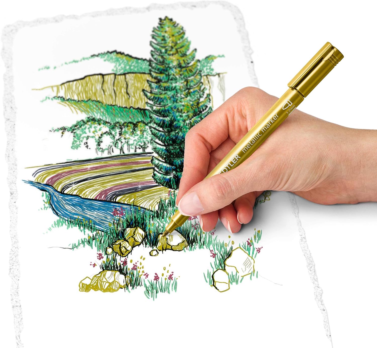 Detalle 2 de STAEDTLER 8323 TB10 Design Journey Metallic Pen, 1–2 mm, Wallet of 10