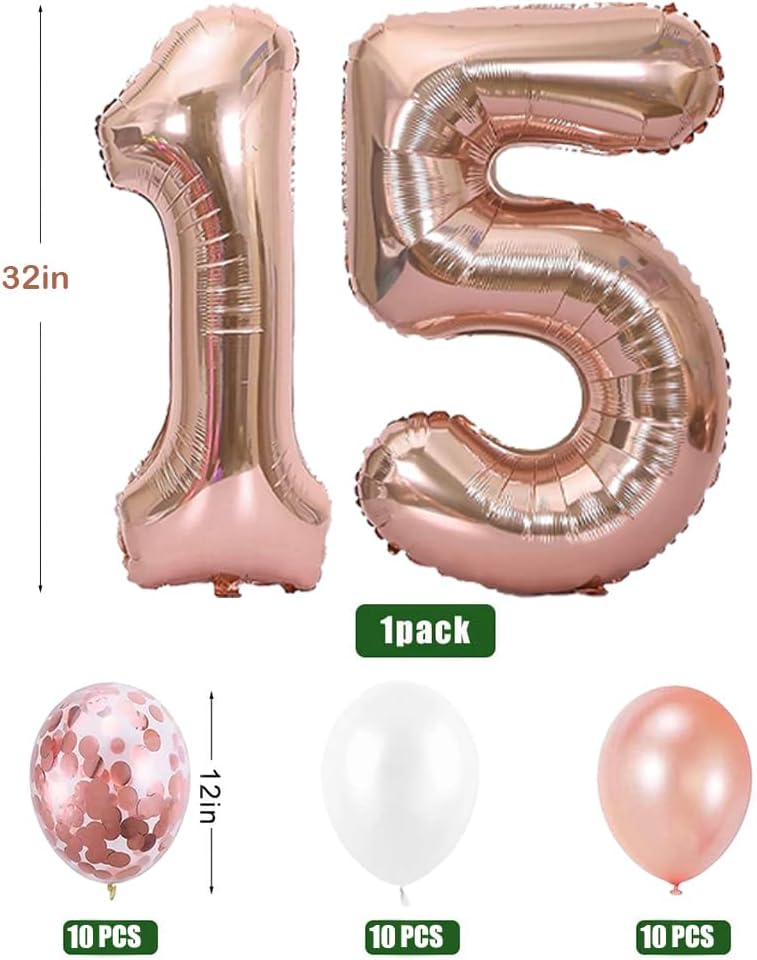 Thumbnail 1 de TOPHOPE Luftballon-Set zum 15. Geburtstag in Roségold (inkl. XXL Folienballon 15)