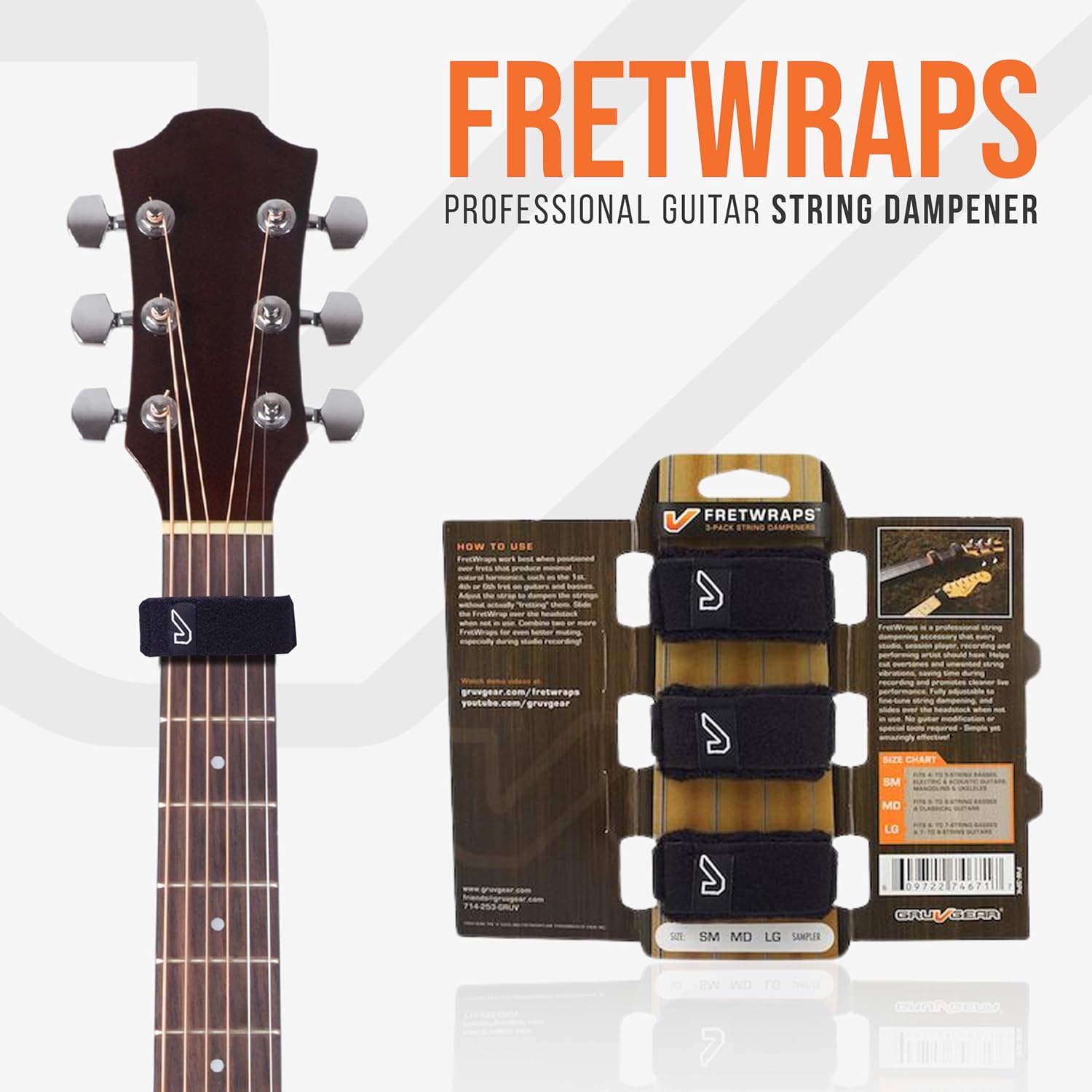Detalle de Gruv Gear FW-3PK-SM Fret Wrap, 3-Pack String Dampeners, Small Black