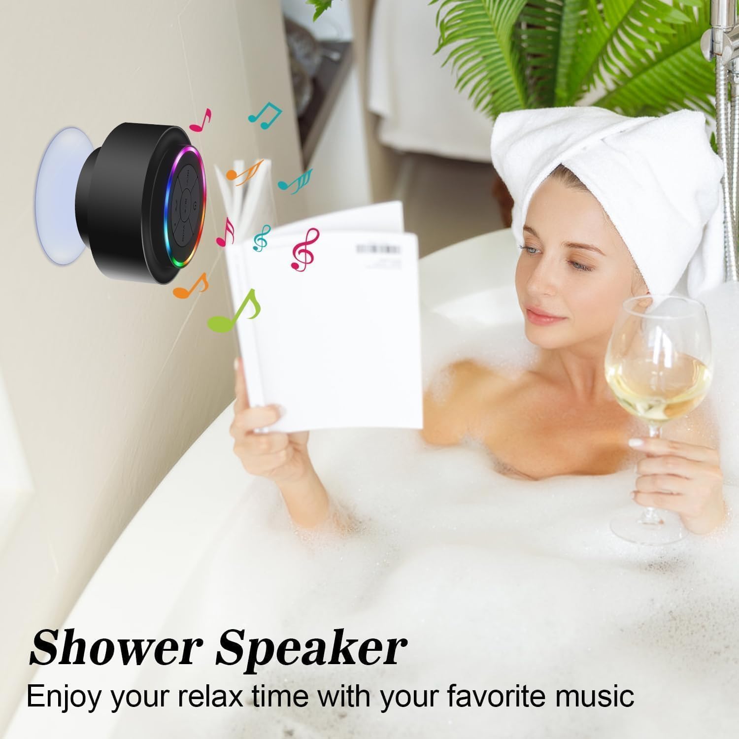 Detalle 2 de Cassa Bluetooth da doccia impermeabile IP7 con ventosa e luce RGB 🔊
