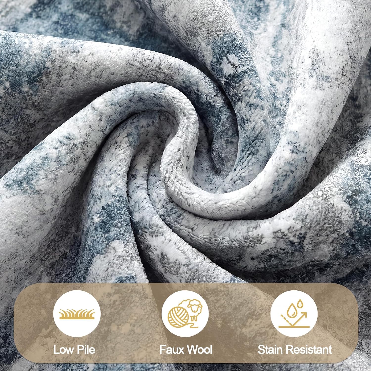 Detalle 2 de Huiuhjirug 5' x 7' Washable Area Rug, Blue Grey Low-Pile Abstract Carpet