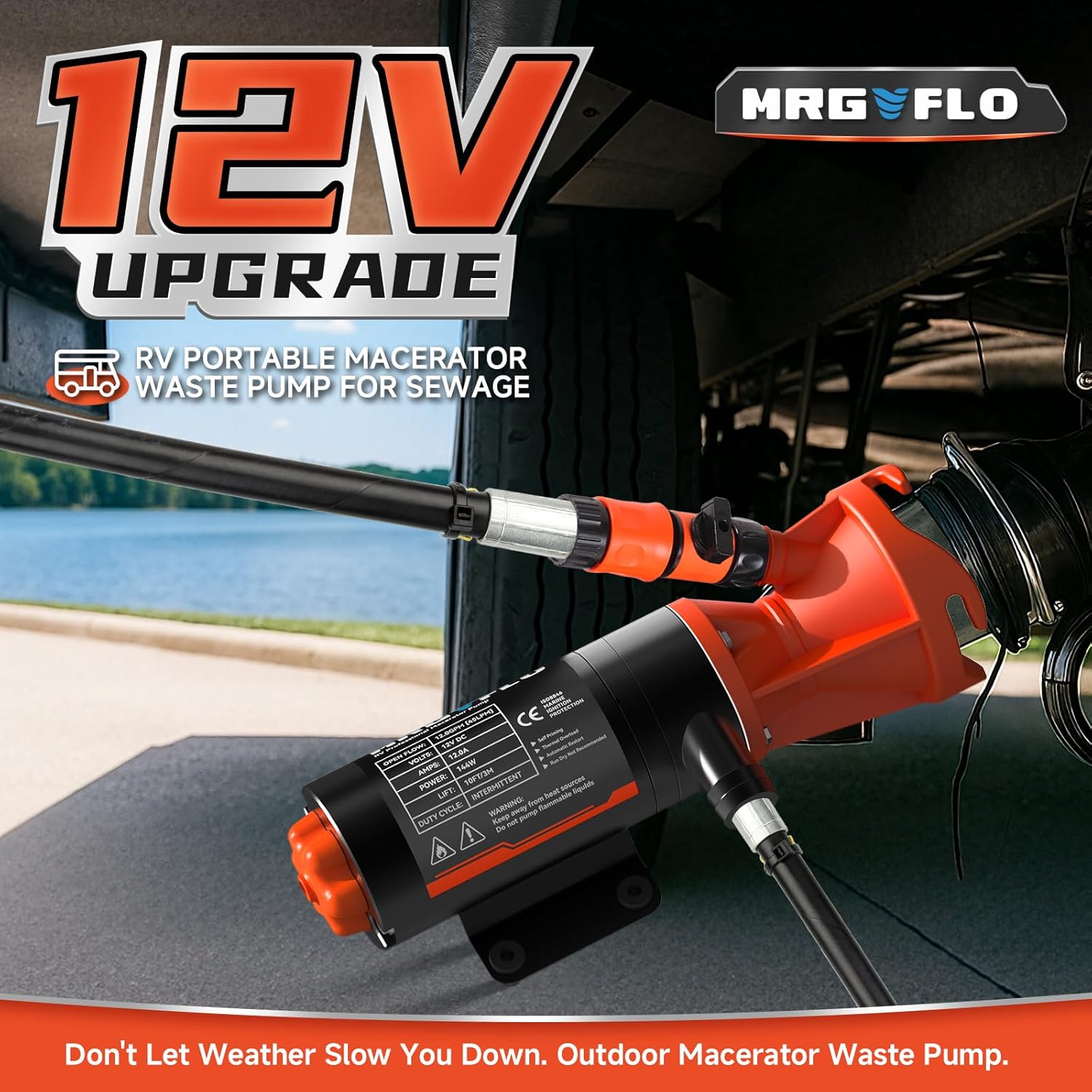 Detalle de MRGVFLO RV Macerator Pump 12V (Portable Waste Pump, 12GPM) for RV, Boat, and Camping