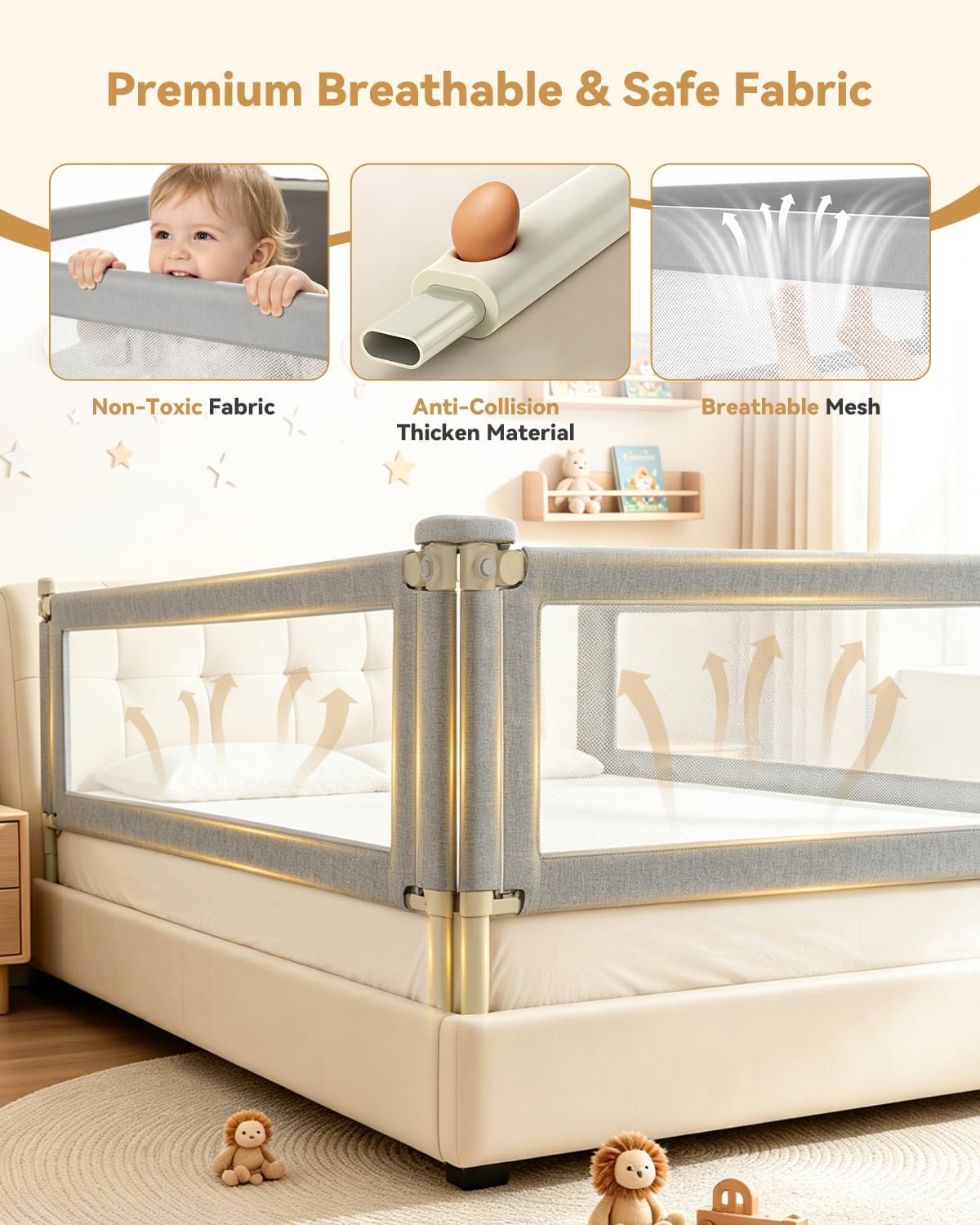 Detalle de DegliFory SKYBBR3001 Queen Bed Rail for Toddlers, Adjustable Height