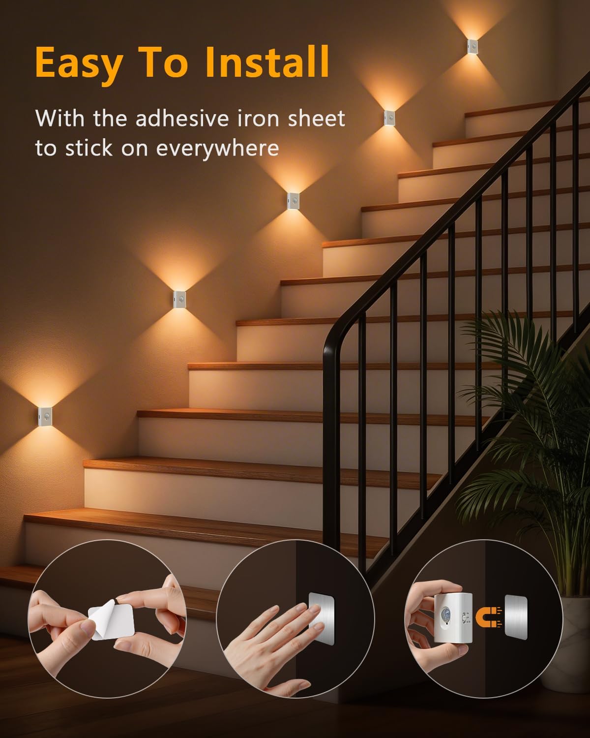 Thumbnail 5 de WILLED Motion Sensor Lights Indoor (6 Pack) – Warm White, Rechargeable, Magnetic Stick-on Stair Lights