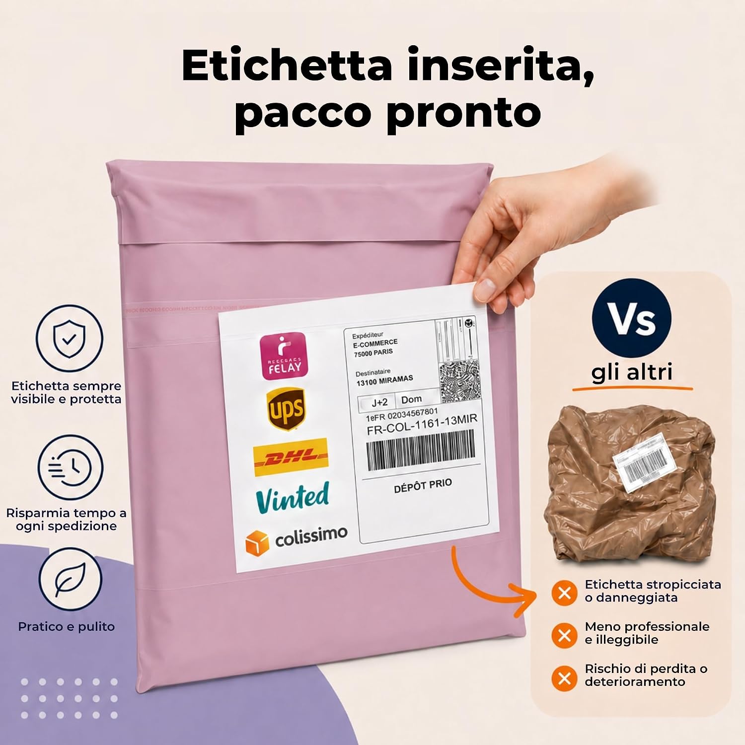 Detalle de Zenacasa – 30 Buste Per Spedizioni Vinted, Taglie S/M/L, Plastica Opaca, Chiusura Adesiva Sicura, Tasca Documenti Inclusa