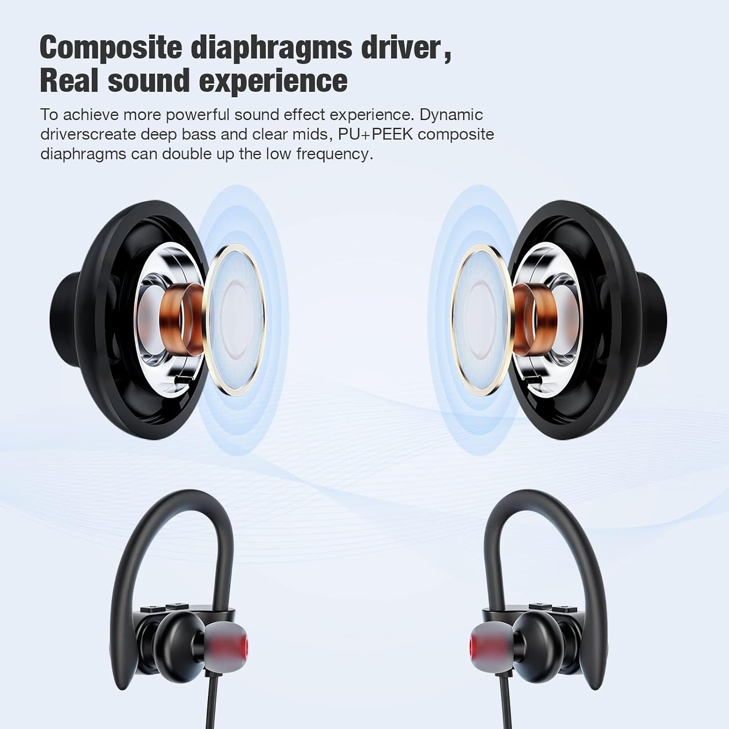 Detalle de NUASI Wireless Bluetooth 5.3 Sports Headphones (IPX7, Deep Bass) – Black