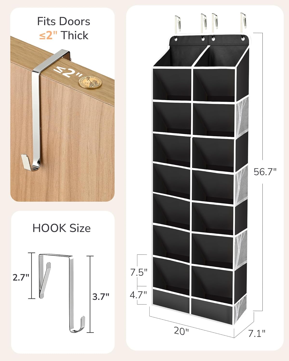 Detalle 2 de ULG Over The Door Shoe Organizer 16-pocket