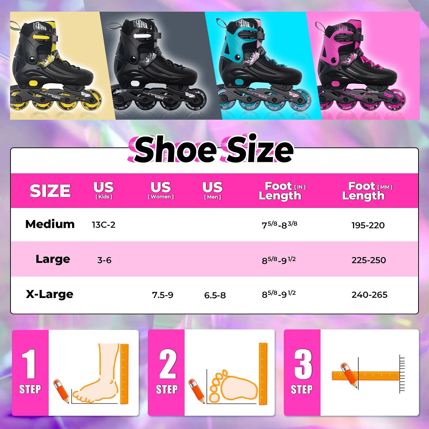 Detalle de MammyGol Adjustable Inline Skates for Kids, Youths, and Adults — Light-Up Wheels, All-Weather Indoor/Outdoor
