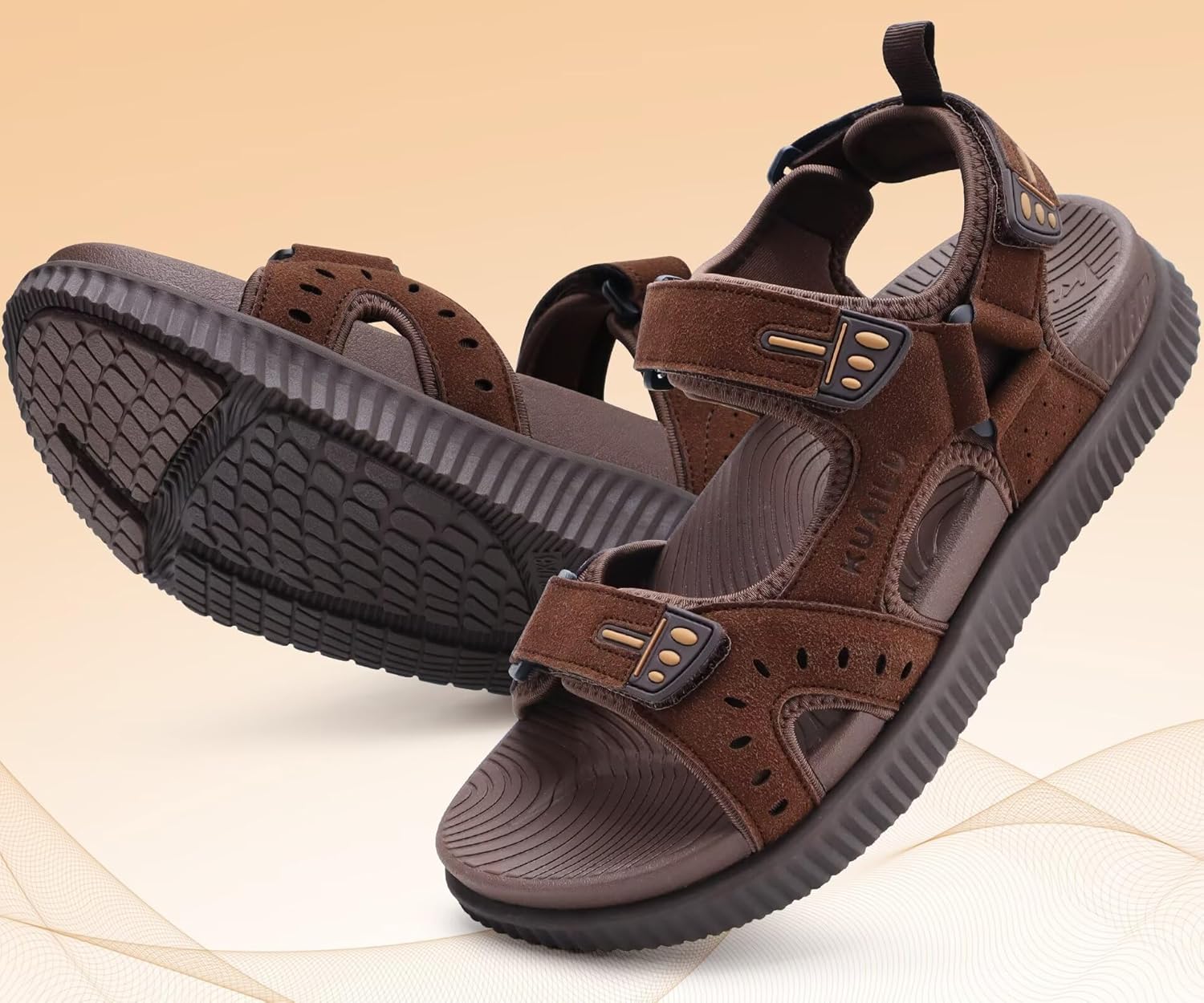 Thumbnail 6 de KuaiLu Herren Wandersandalen – Orthopädische Recovery Trekking-Sandalen mit Nubukleder und verstellbaren Riemen