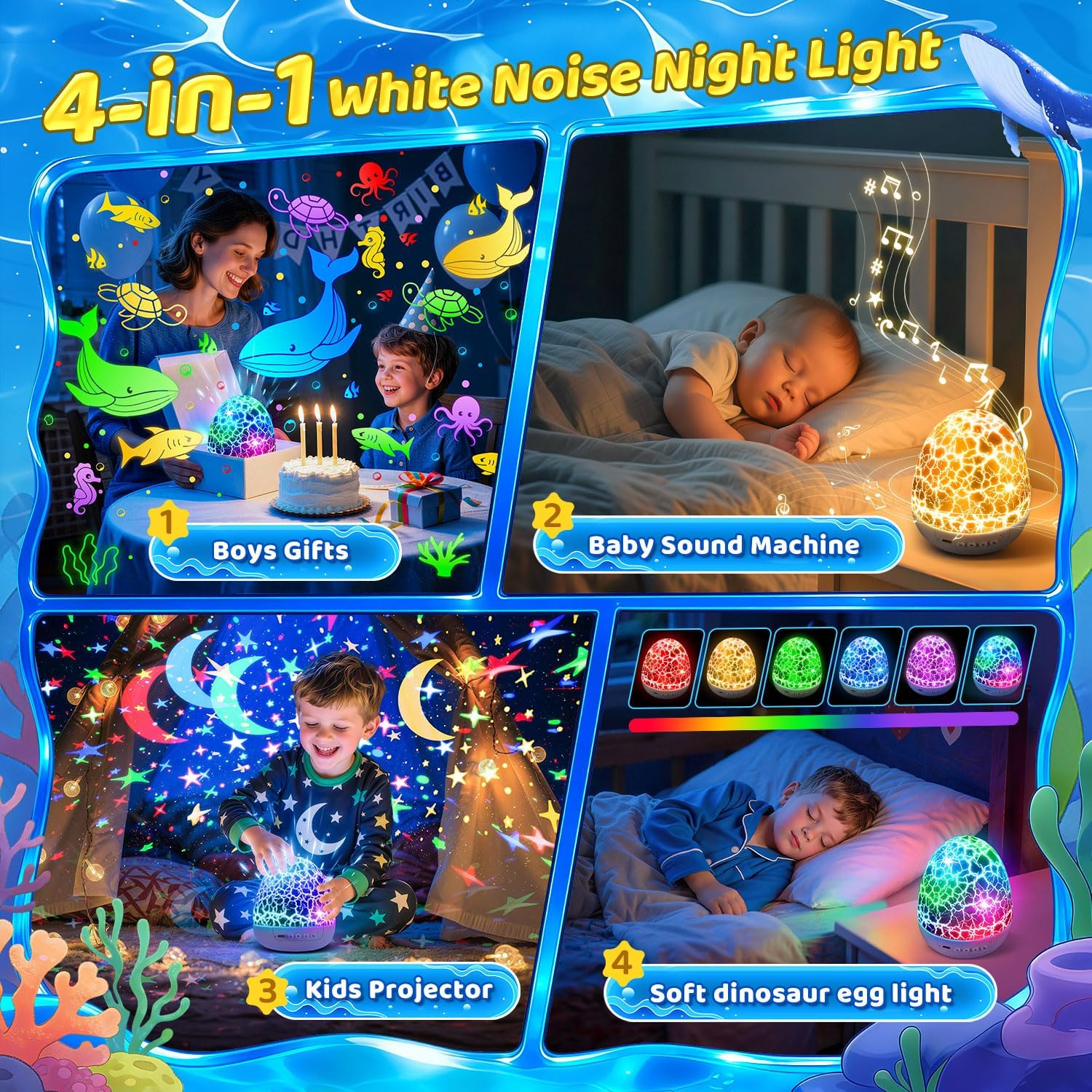 Detalle de Sensory Light Projector: 15 White Noise Sounds, 6 Films and Dinosaur Egg Night Light
