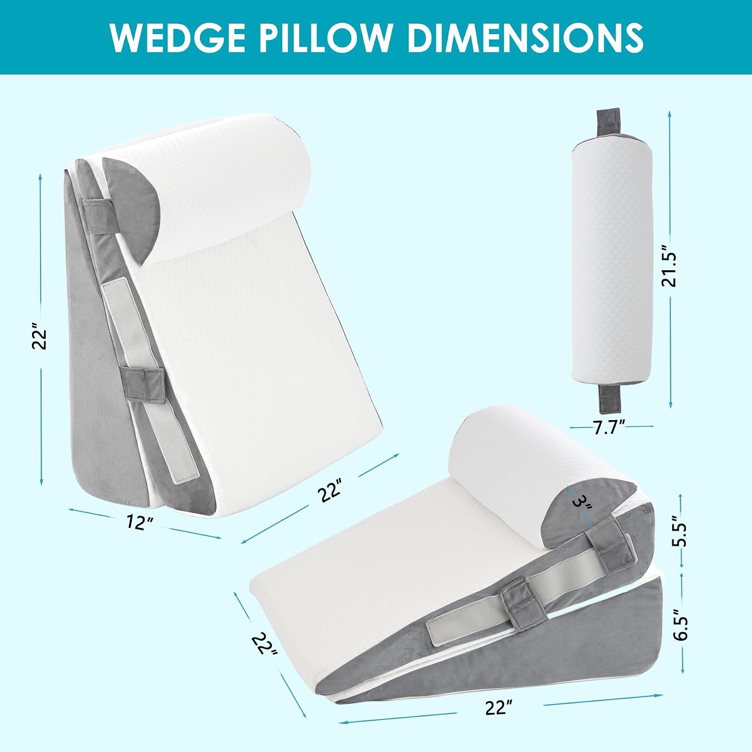 Detalle 2 de WGAKCED WA2212-KQC-BS Adjustable Wedge Pillow Set, 3-Piece Memory Foam