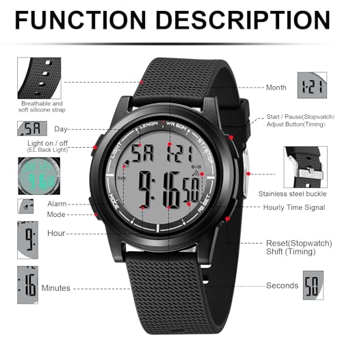 Detalle de HANPOSH Reloj Hombre: Impermeable, Cuarzo Analógico, LED y Correa de Silicona