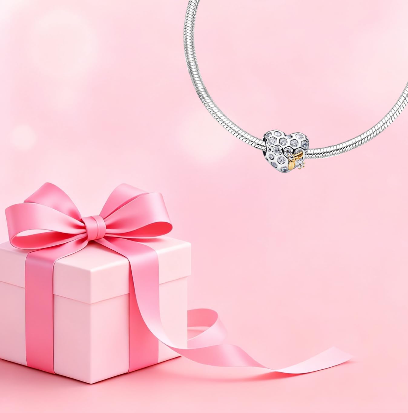 Thumbnail 2 de Vegaine Herz Charms für Armbänder – Familien-/Herz-Anhänger mit Inlay-Optik (für Valentinstag & Muttertag)