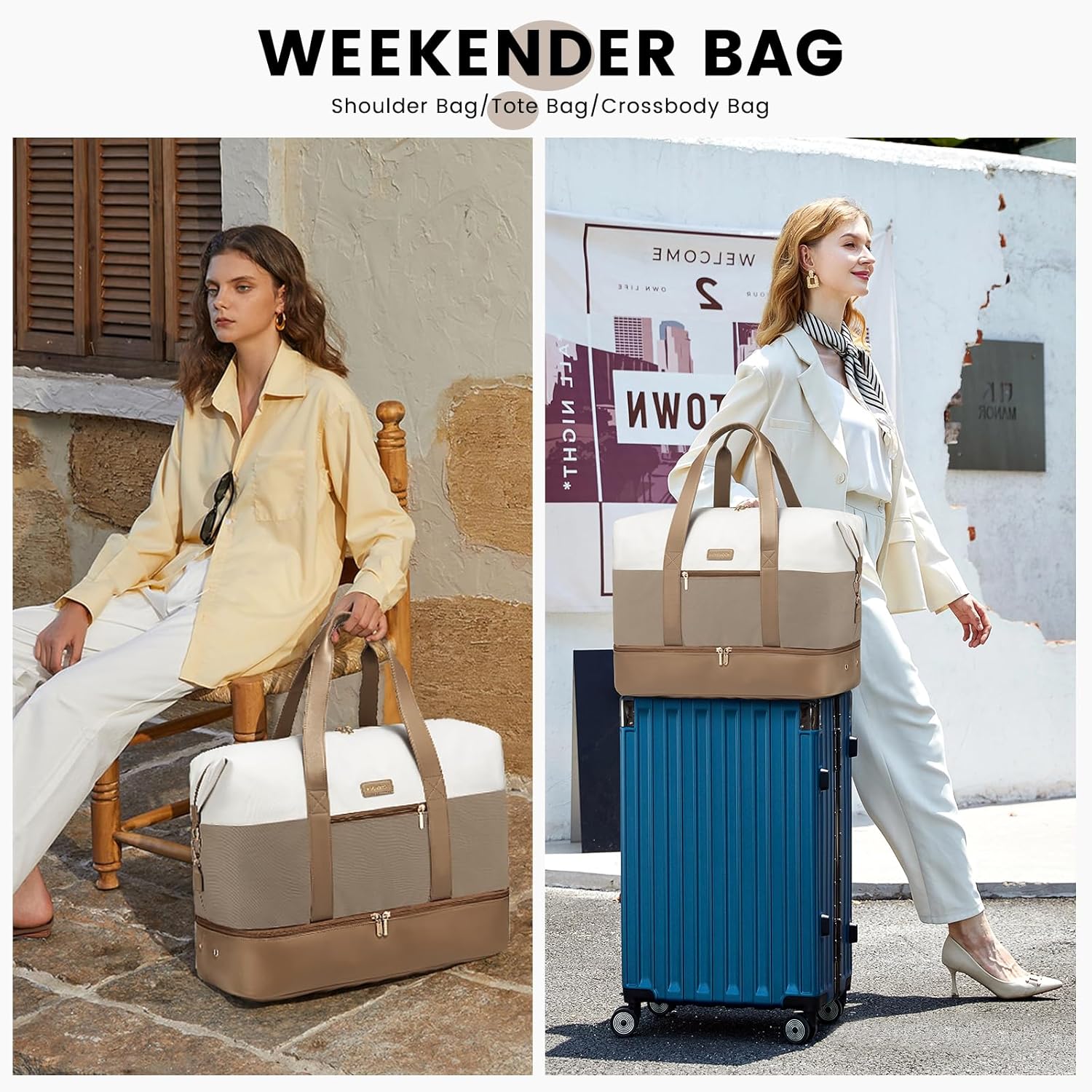 Detalle de LOVEVOOK Travel Overnight Bag for Women: Waterproof Duffle with Shoe Compartment, Wet/Dry Split, and Trolley Sleeve