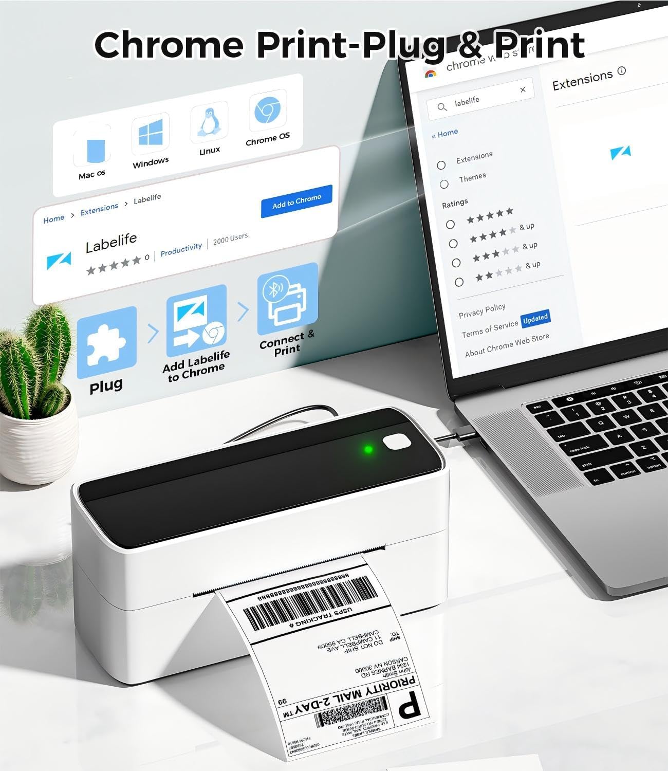 Thumbnail 2 de Phomemo PM241-BT Bluetooth-labelprinter voor thermische verzend- en barcodelabels