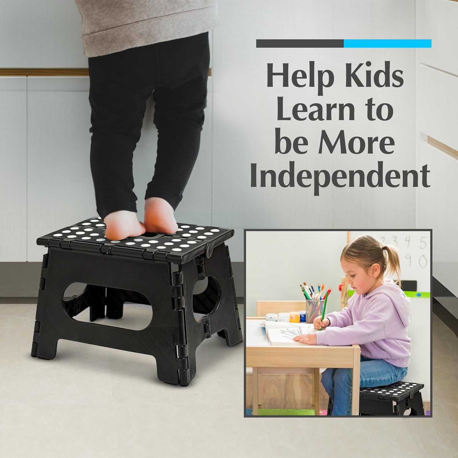 Detalle 2 de Handy Laundry Folding Step Stool (Black) - Collapsible 9-Inch Stool for Adults and Kids