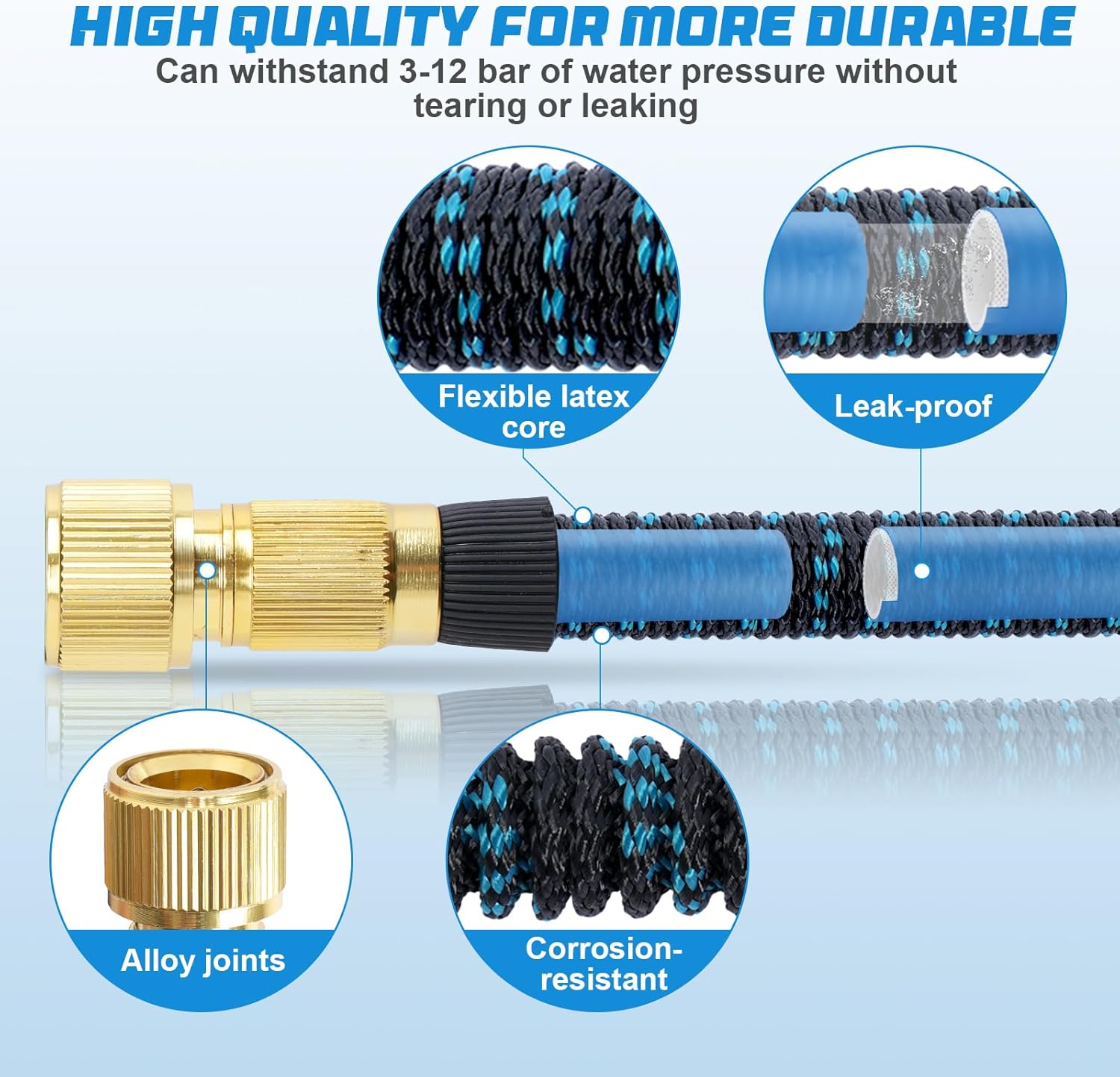 Detalle de Jsdoin Tubo Acqua Giardino estensibile 15 metri con pistola a spruzzo 10 funzioni e adattatori 1/2” e 3/4”