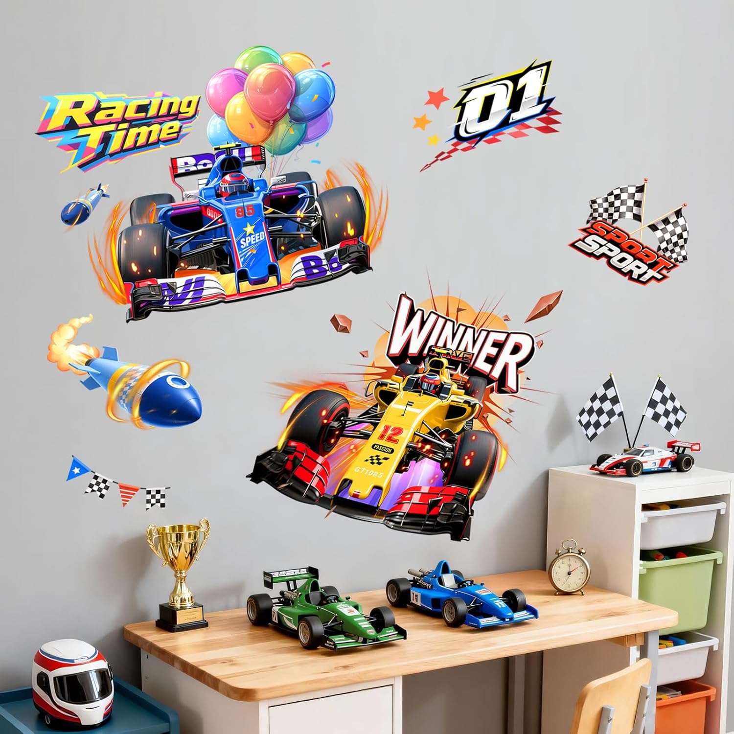 Thumbnail 2 de Supzone Large Racing Car Wall Stickers – Peel and Stick Wall Art for Boys' Bedroom