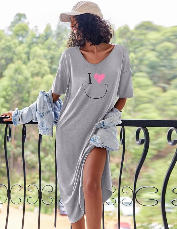 Thumbnail 3 de Ekouaer Women's Plus-Size Long Nightgown with Short Sleeves and Pockets