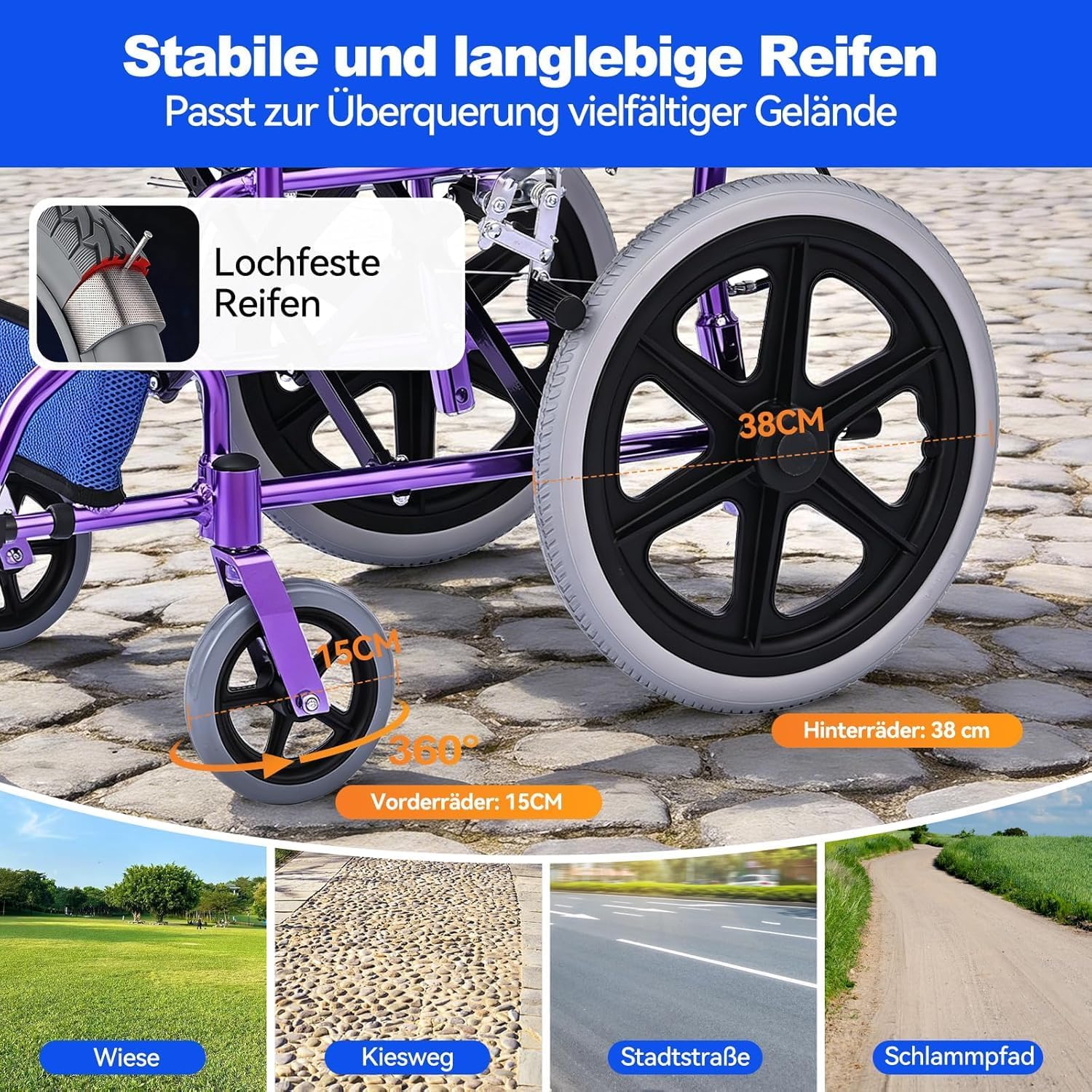 Thumbnail 6 de ByteTecpeak M3 Ultraleicht Rollstuhl – faltbar, 10 kg, Sitzbreite 45 cm, blau