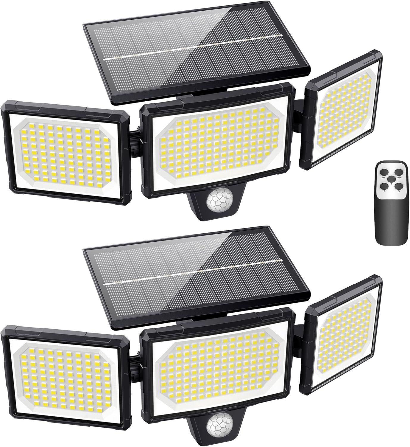 Detalle de Luce solare esterna con sensore di movimento (2 pezzi) – 304 LED, 3 modalità, telecomando, IP65