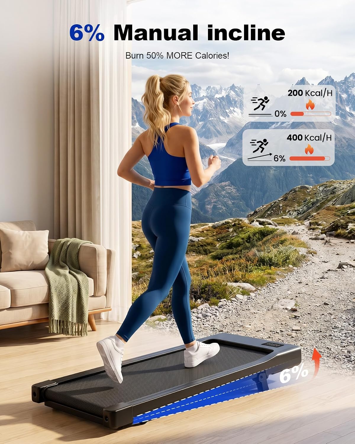 Thumbnail 1 de MJWW Walking Pad 6% Incline Under-Desk Treadmill, 2.5 HP, Remote & App