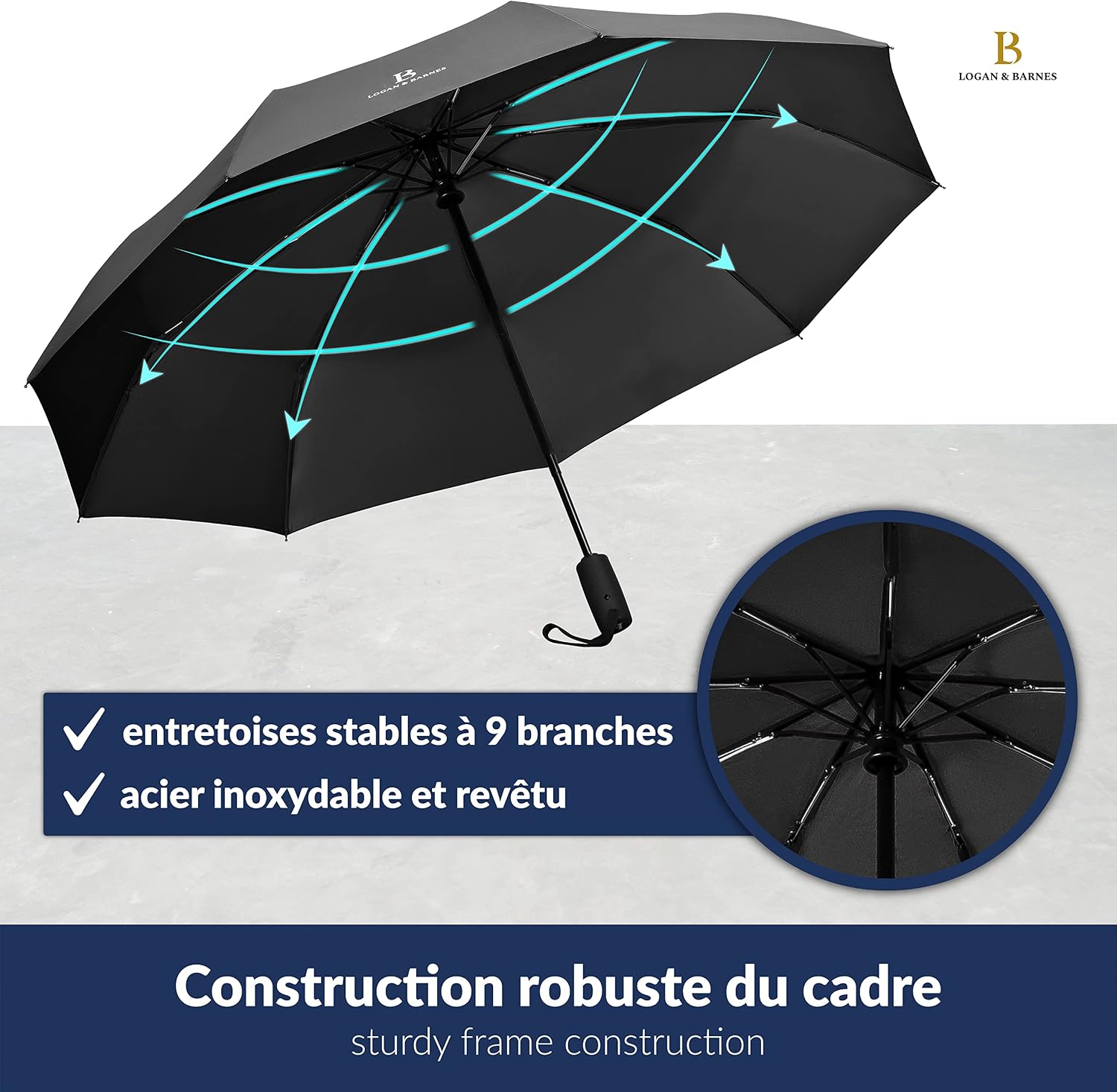 Thumbnail 2 de LOGAN & BARNES Parapluie résistant aux tempêtes Boston — compact et fiable, up to 140 km/h