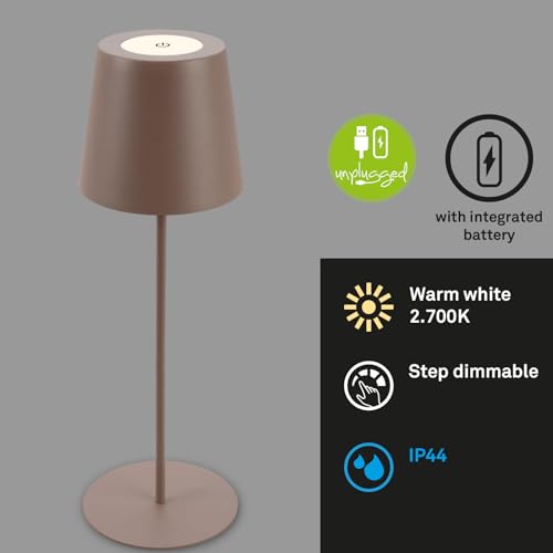 Detalle de Briloner Lampada da tavolo LED wireless con touch, regolabile in altezza, 2,5W 200 lm, ricaricabile – sabbia umbаra