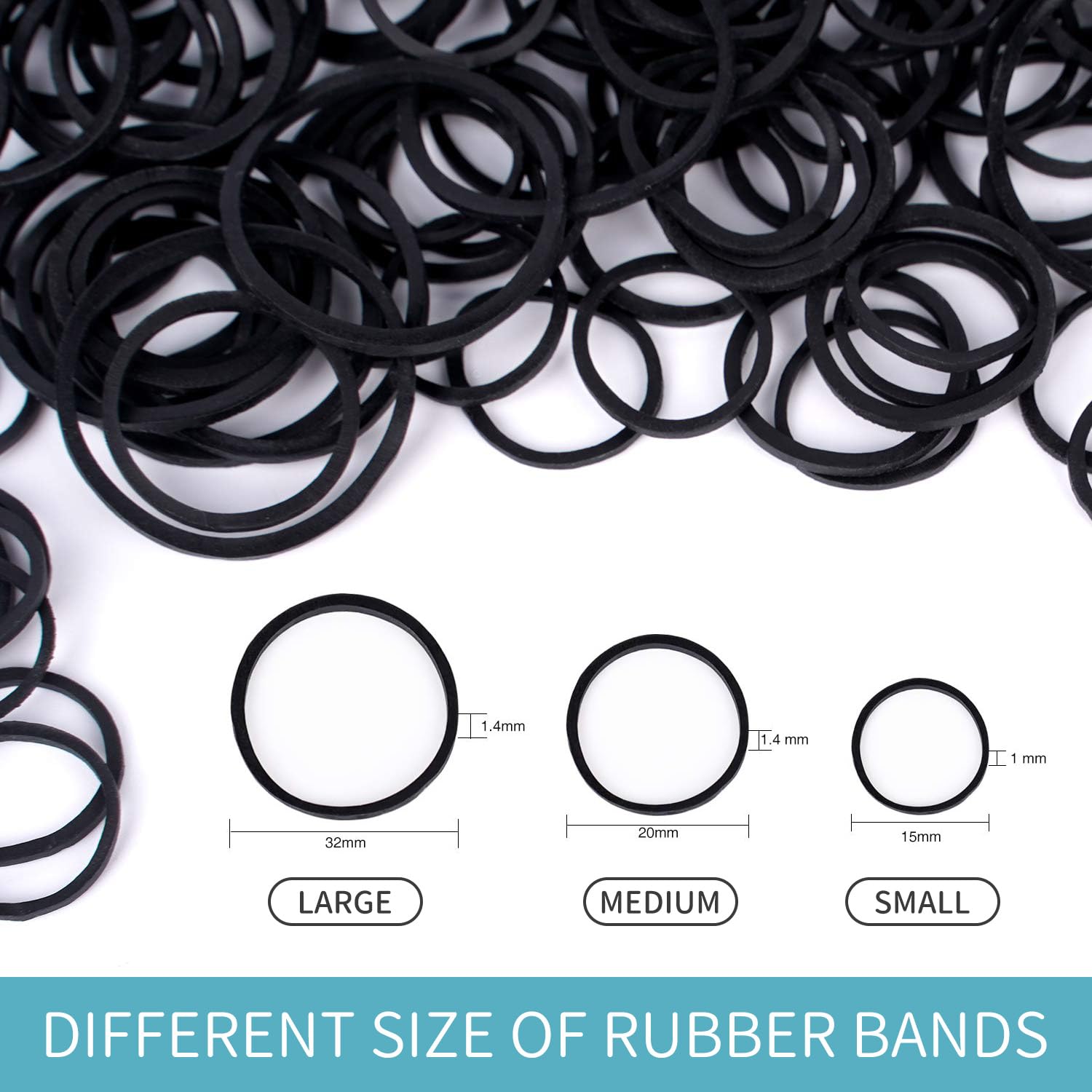 Detalle de HOYOLS 3/4” Black Latex-Free Hair Rubber Bands (600 pcs) for Ties, Braids & Ponytails
