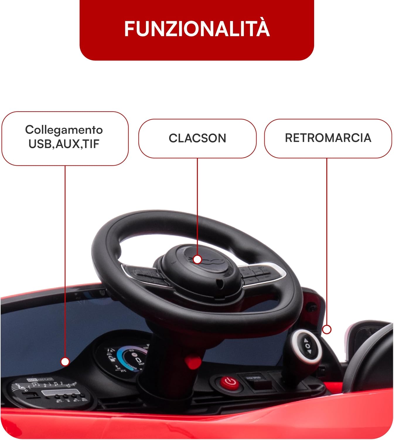 Thumbnail 4 de Baroni Toys FIAT 500 Baby Car Elettrica 12V con Telecomando Genitori – 1-4 Anni, Rosso